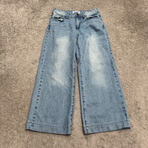Telepatía Wide Leg Denim Jeans Women 3/26 Blue High Rise Bow Embroidered Casual